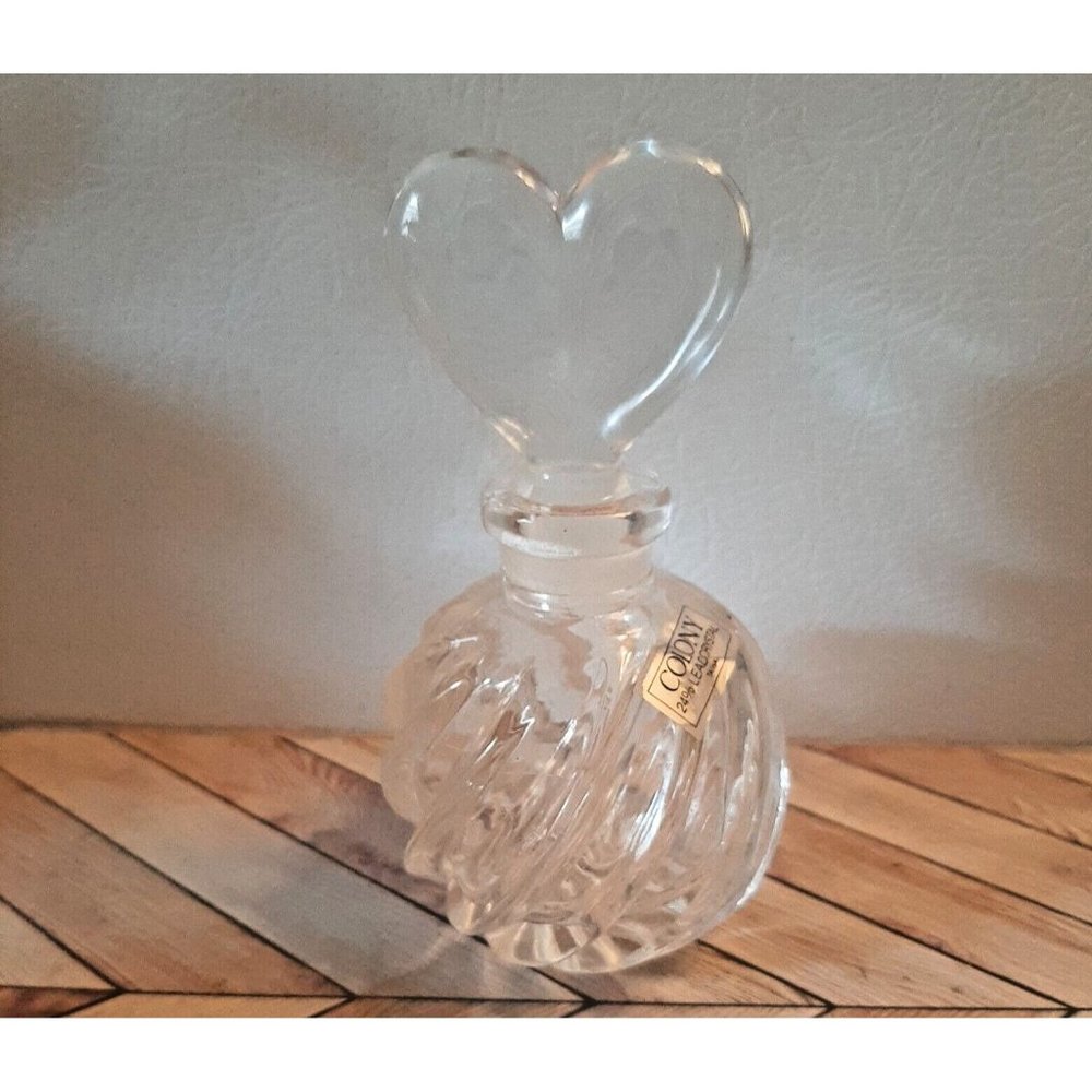 24% Lead Crystal Colony Swirled Glass Perfume Bottle w Heart Stopper Boudoir Vtg